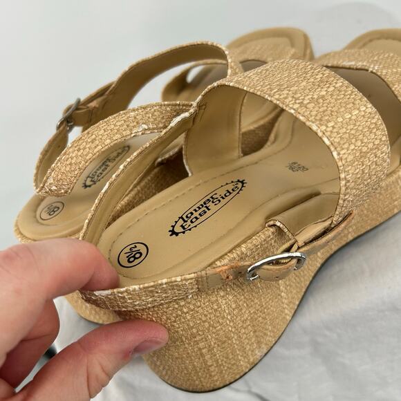 VTG y2k Women's Tan Lower East Side Strappy Chunky Woven Platform Sandals 8.5M - Picture 6 of 8